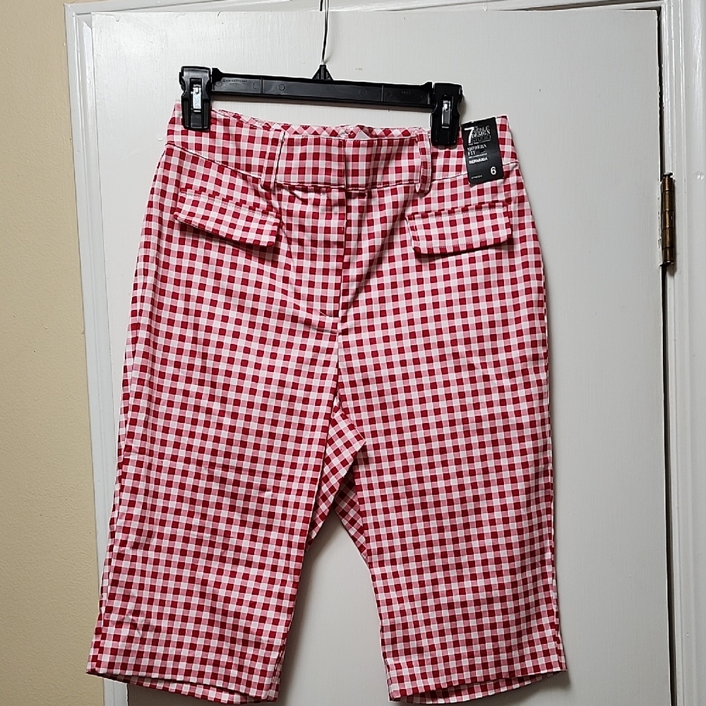 New York & Company Red and White Gingham Bermudas